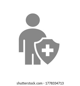 User profile with with shield gray icon. Worker protection symbol