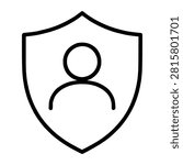 User Profile Shield Line Icon representing user profile shield, suitable for web interfaces, presentations, reports, apps, and clean design projects