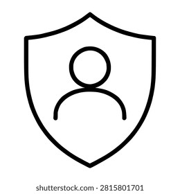 User Profile Shield Line Icon representing user profile shield, suitable for web interfaces, presentations, reports, apps, and clean design projects