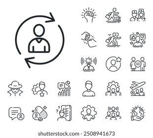 User Profile sign. Specialist, doctor and job competition outline icons. Human Resources line icon. Person silhouette symbol. Refresh or Update sign. Person info line sign. Vector