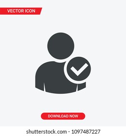 User profile sign web icon with check mark glyph user authorized vector illustration design