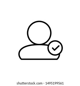 User profile sign web icon with check mark. User authorized vector illustration design element. Flat style design icon. Account verified icon. Checked verified profile symbol. User accepted. Ok