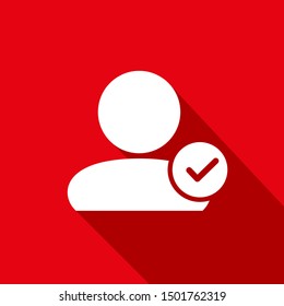 User profile sign web icon with check mark. User authorized vector illustration design element. Flat style design icon. Account verified icon. Checked verified profile symbol. User accepted. Ok