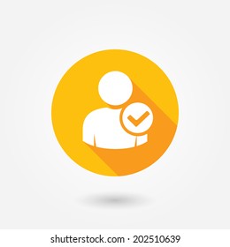 User profile sign web icon with check mark glyph. Vector illustration design element eps10. Accept member flat icon, verify user, account checklist, submit, login,network