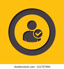 User profile sign web icon with check mark glyph. Vector illustration design element eps10
