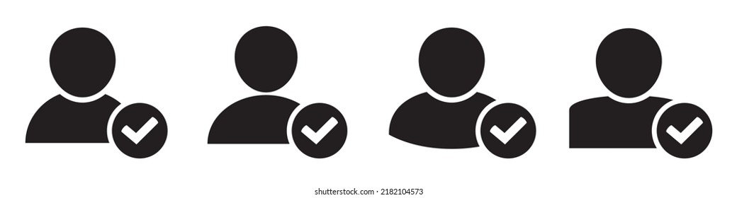User profile sign web icon with check mark glyph. User authorized illustration design item. Straight style design icon. Account verified icon. Signed verified profile symbol. User accepted.
