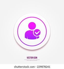 User profile sign web icon with check mark glyph. Vector illustration design element eps10