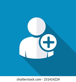User profile sign web icon with plus glyph. Vector illustration design element