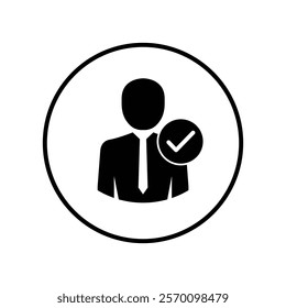 User profile sign web icon with check mark glyph. Vector illustration design element eps10