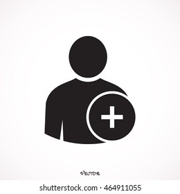 User profile sign web icon with plus glyph. Vector illustration design element
