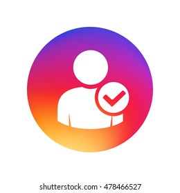 User profile sign web icon with check mark glyph. Vector illustration design element. Flat style design icon