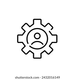 User profile silhouette merged with a cogwheel for personal account settings customization. Pixel perfect vector icon