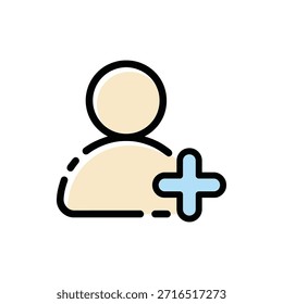 Una silueta de perfil de usuario con un signo más que representa una nueva solicitud de seguidor o amigo.