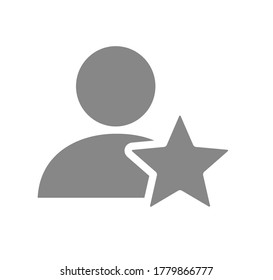 Perfil de usuario con icono gris estrella. Clasificación por estrellas, símbolo de retroalimentación