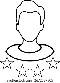 : Perfil de usuario con el icono de la calificación de la estrella que representa la revisión del Cliente, la reputación y el logro personal, fondo transparente