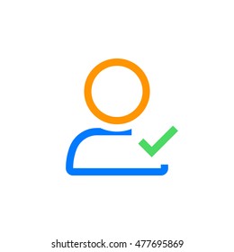 User profile symbol with check mark. verified account line icon, outline vector logo illustration, linear colorful pictogram isolated on white