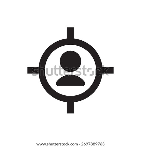 User profile in a target, solid fill, symbolizing focus or targeted marketing.