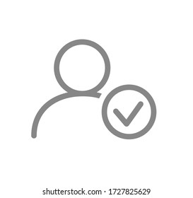 User profile with tick checkmark line icon. System verification, authentication symbol