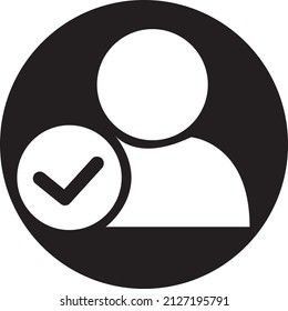 User profile with tick checkmark line icon. System verification, authentication symbol.eps
