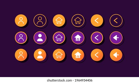User profile UI elements kit. Menu setting buttons, options isolated vector icon, bar and dashboard template. Web design widget collection for mobile application with dark theme interface