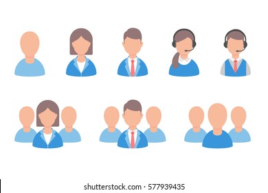 User profile vector icons set, flat style