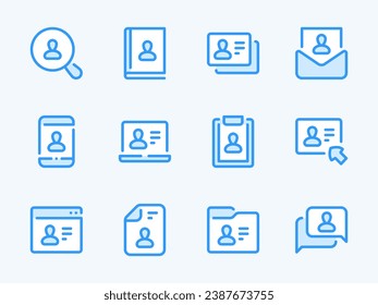 Iconos de línea vectorial de usuario y perfil. Configuración de cuenta y conjunto de iconos de esquema de servicios personales. Identidad, Página Web, Carpeta, Información Personal, Identificación, Biografía y más.