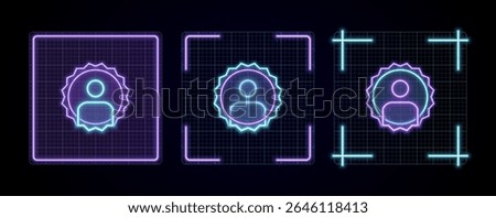 User profile verified illustration, cyber neon visual, glowing border grid vector.