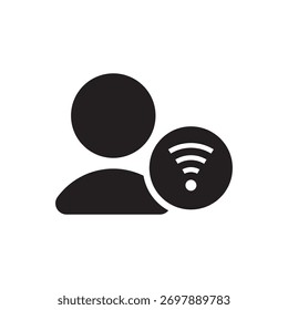 User profile with WiFi symbol, solid fill, representing online or connected.
