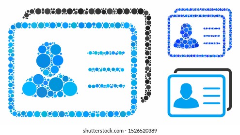 User profiles mosaic for user profiles icon of filled circles in different sizes and color hues. Vector filled circles are combined into blue illustration.