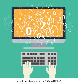 User programming coding binary code. Icon for web, blog, seo, social media, internet advertising. Flat design