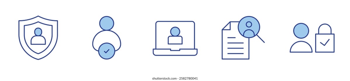 user protection, choose, job search, laptop, user. User Icon vector illustration. Line Duotone style. Editable stroke.