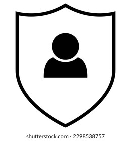 Icono de protección del usuario, símbolo de protección de color negro de estilo plano con man, símbolo de persona, avatar de perfil para cuenta, idea de protección del cliente, concepto. Ilustración vectorial de moda aislada en fondo blanco.