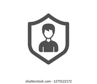 User Protection icon. Profile Avatar with shield sign. Male Person silhouette symbol. Quality design element. Classic style icon. Vector