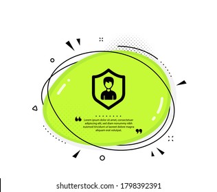 User Protection icon. Quote speech bubble. Profile Avatar with shield sign. Male Person silhouette symbol. Quotation marks. Classic security Agency icon. Vector
