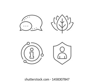 User Protection line icon. Chat bubble, info sign elements. Profile Avatar with shield sign. Person silhouette symbol. Linear security outline icon. Information bubble. Vector