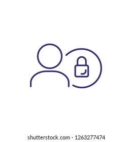Icono de línea de protección del usuario. Persona con bloqueo en círculo sobre fondo blanco. Concepto de seguridad. La ilustración vectorial puede utilizarse para temas como programa, Internet, ordenador, codificación, tecnología