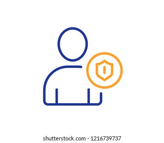 User Protection line icon. Profile Avatar with shield sign. Person silhouette symbol. Colorful outline concept. Blue and orange thin line color icon. Security Vector