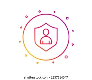 User Protection line icon. Profile Avatar with shield sign. Person silhouette symbol. Gradient pattern line button. Security icon design. Geometric shapes. Vector