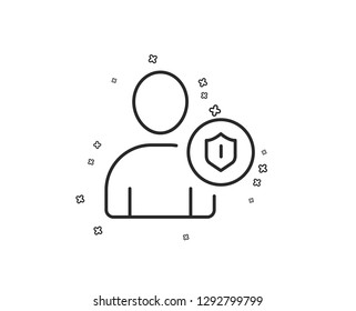 User Protection line icon. Profile Avatar with shield sign. Person silhouette symbol. Geometric shapes. Random cross elements. Linear Security icon design. Vector