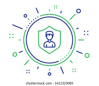 User Protection line icon. Profile Avatar with shield sign. Male Person silhouette symbol. Quality design elements. Technology security Agency button. Editable stroke. Vector