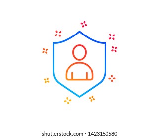 User Protection line icon. Profile Avatar with shield sign. Person silhouette symbol. Gradient design elements. Linear security icon. Random shapes. Vector