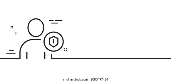 User Protection line icon. Profile Avatar with shield sign. Person silhouette symbol. Minimal line illustration background. Security line icon pattern banner. White web template concept. Vector