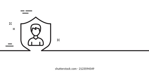 User Protection line icon. Profile Avatar with shield sign. Male Person silhouette symbol. Minimal line illustration background. Security Agency line icon pattern banner. Vector