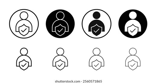 User protection shield icon Flat outline fill set collection