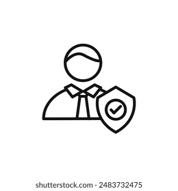 User protection shield icon outline collection in black