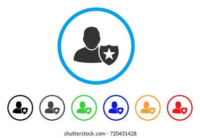 User Protection Shield rounded icon. Style is a flat user protection shield grey symbol inside light blue circle with black, gray, green, blue, red, orange color versions.