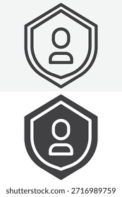 Ícone de segurança do escudo de proteção do usuário definido em estilo diferente. Versões de contorno de linha e ícone sólido. Símbolo e sinal de vetor de traçado editável. Ícone de blindagem para IU de segurança e privacidade.