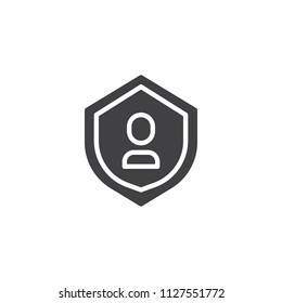 User Protection Shield vector icon. filled flat sign for mobile concept and web design. shield with person silhouette simple solid icon. Symbol, logo illustration. Pixel perfect vector graphics