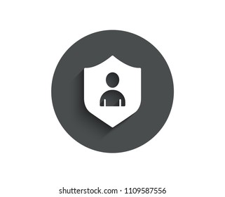 User Protection simple icon. Profile Avatar with shield sign. Person silhouette symbol. Circle flat button with shadow. Vector