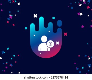 User Protection simple icon. Profile Avatar with shield sign. Person silhouette symbol. Cool banner with icon. Abstract shape with gradient. Vector